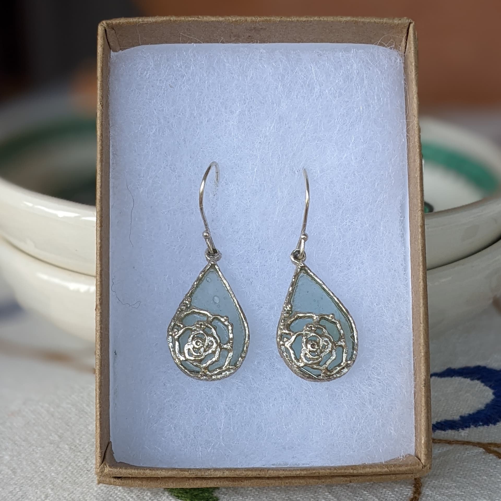 Roman Glass Earrings - Teardrop Flower