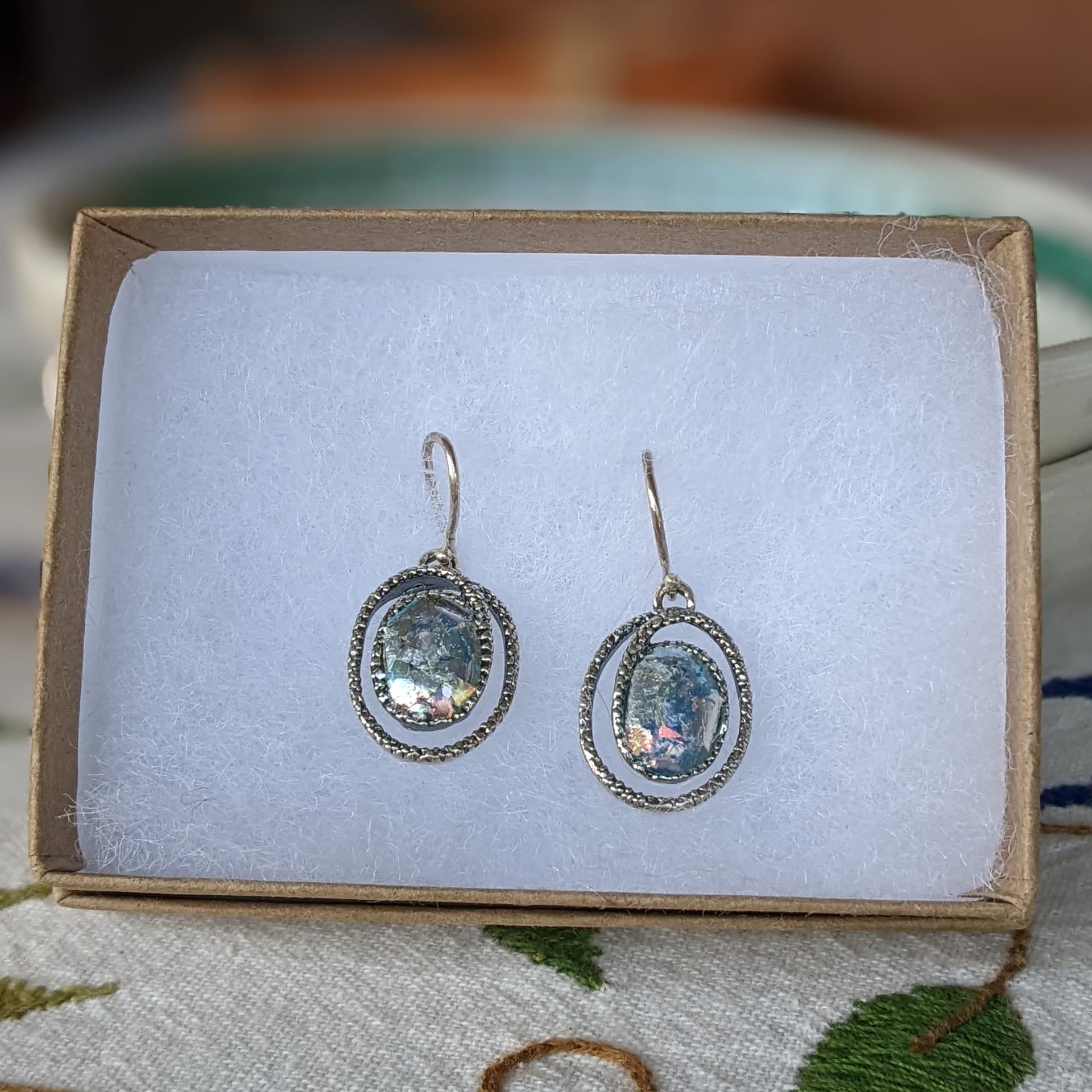 Roman Glass Earrings - Oval Swirl